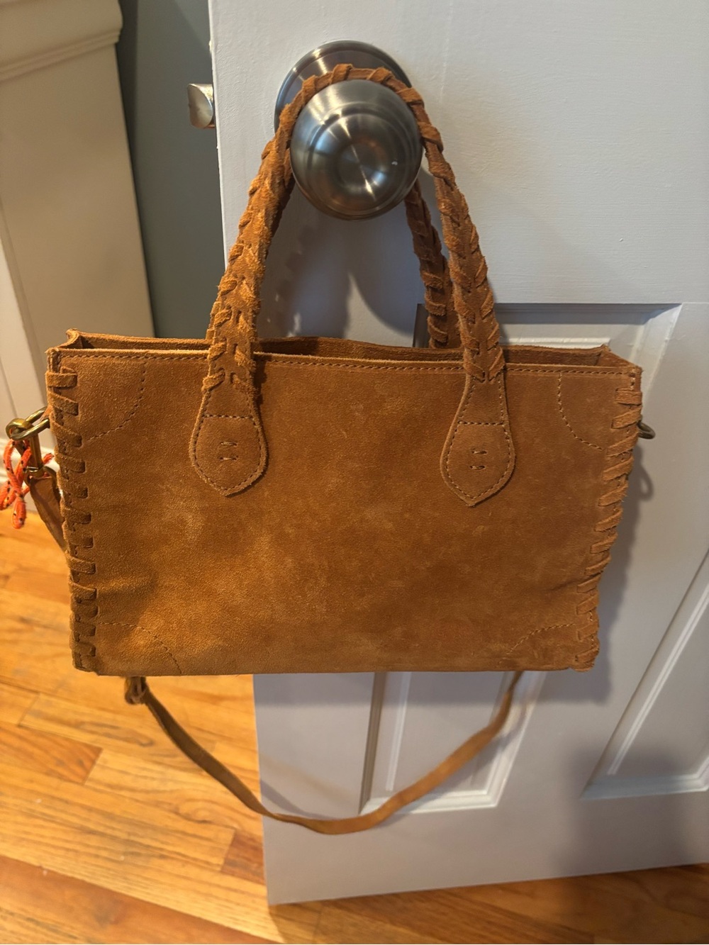 Suede Italian Tote Bag in Tan